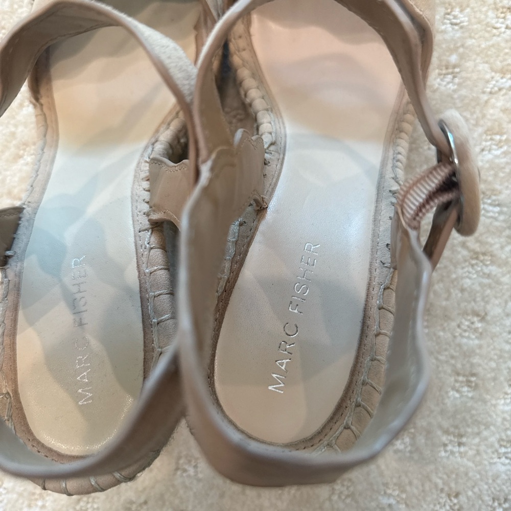 Marc Fisher Scalloped Espadrille Wedge Sandals | Nude Suede | Size 10 - Picture 4 of 9